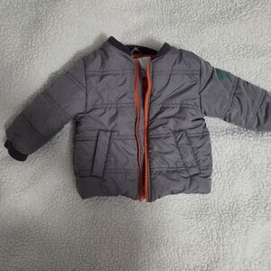 6/9 Buckle Me Baby Toasty Gray Puffer Jacket with Orange Zipper